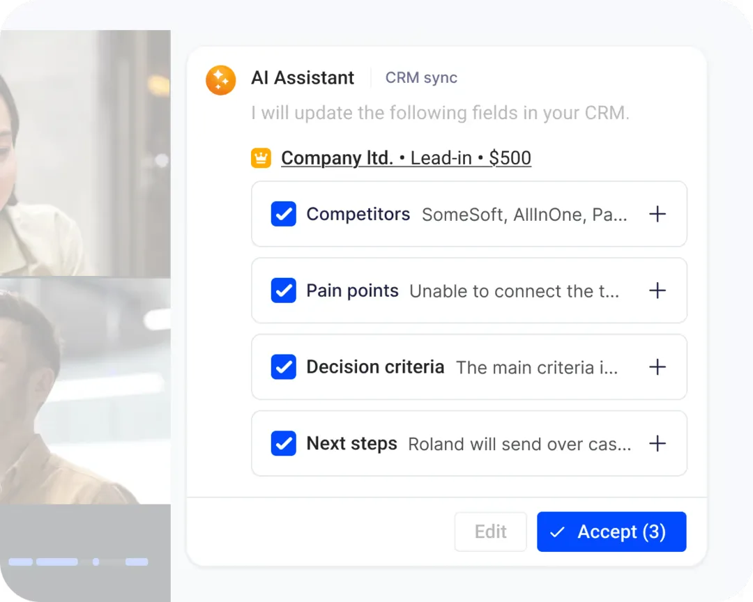 Demodesk AI Assistant CRM-Synchronisierungskarte mit Wettbewerbern, Herausforderungen und nächsten Schritten