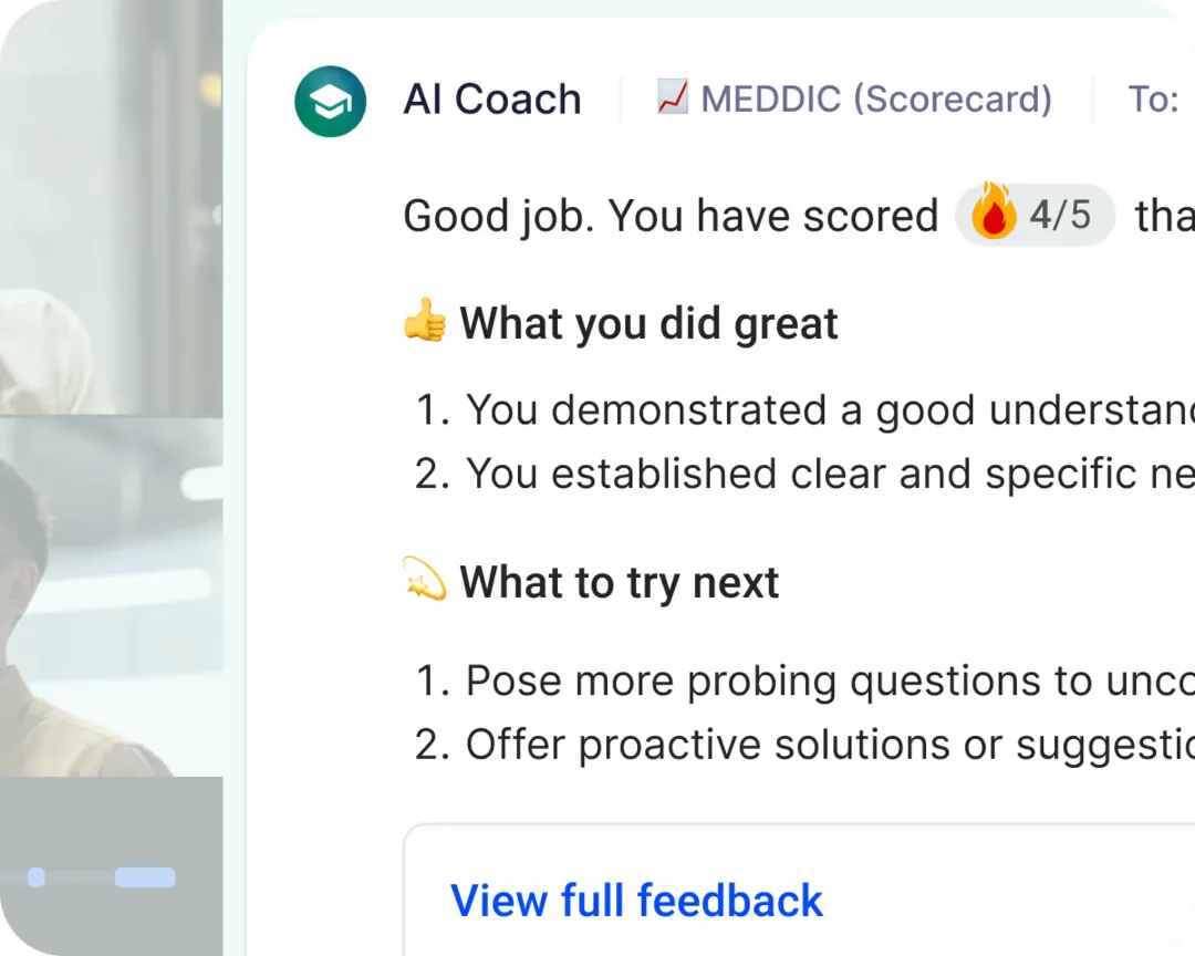 Demodesk AI Coach hebt die wichtigsten Momente eines Gesprächs hervor