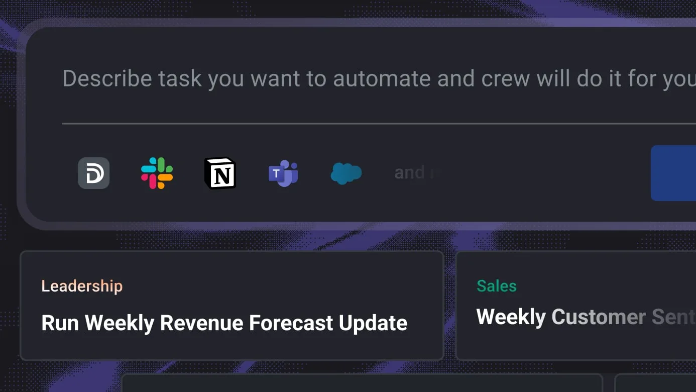 Agent template cards and an input for describing the task you want to automate