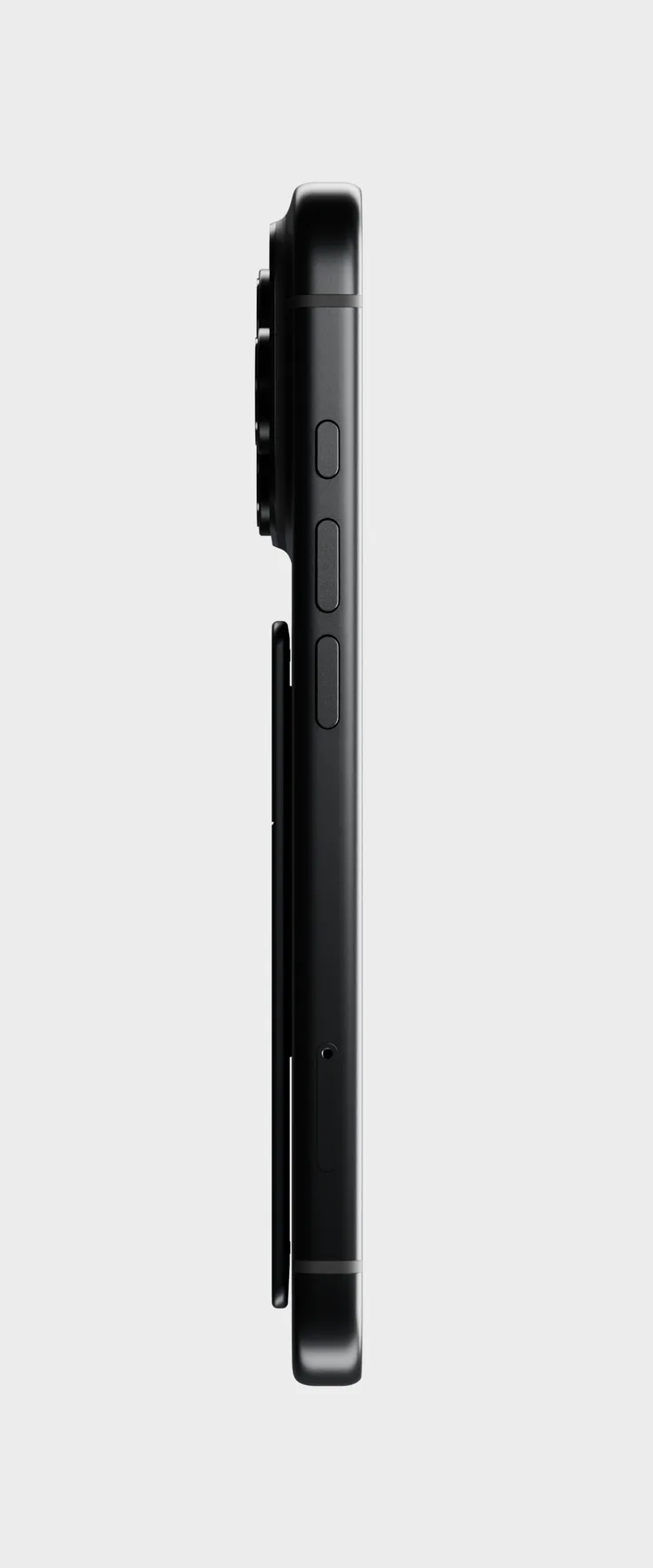 Edge view of a phone with the slim recorder on its back