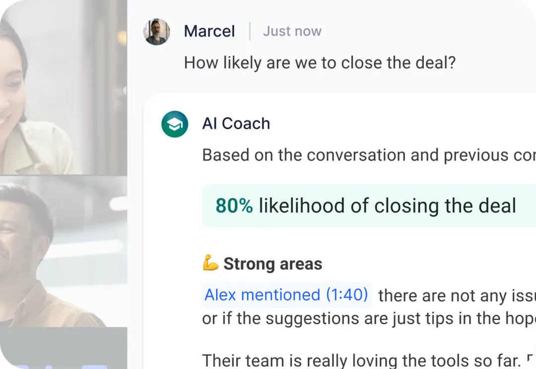 Demodesk AI Coach-Ansicht mit Deal-Momentum und Aktivitäten der Vertriebsmitarbeiter