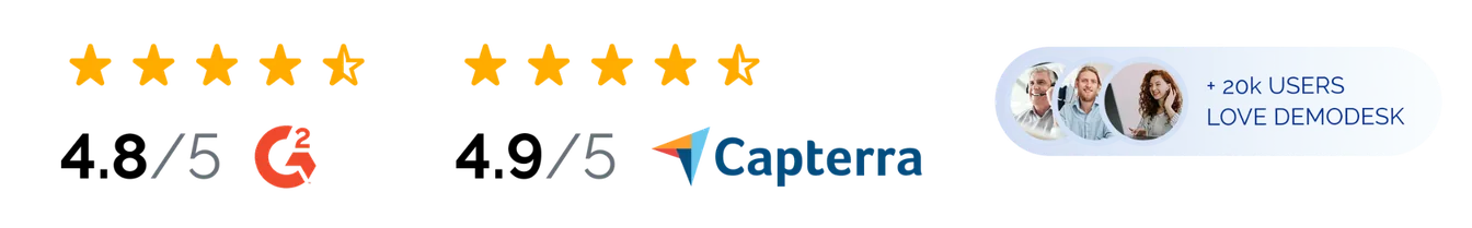 Demodesk ratings and reviews from G2, Capterra and trusted platforms