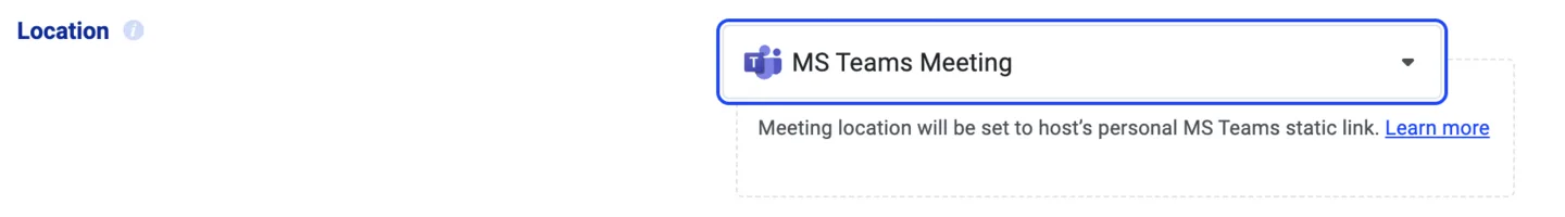 Standort-Feld auf MS Teams Meeting gesetzt, mit dem persönlichen Teams-Link des Hosts