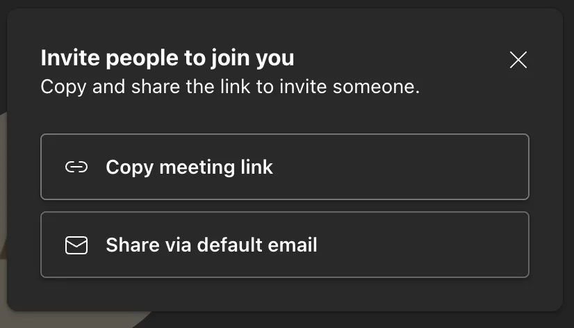 Microsoft Teams invite dialog with the Copy meeting link option