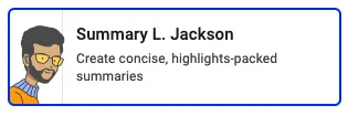 Summary L. Jackson skill card describing concise, highlights-packed summaries